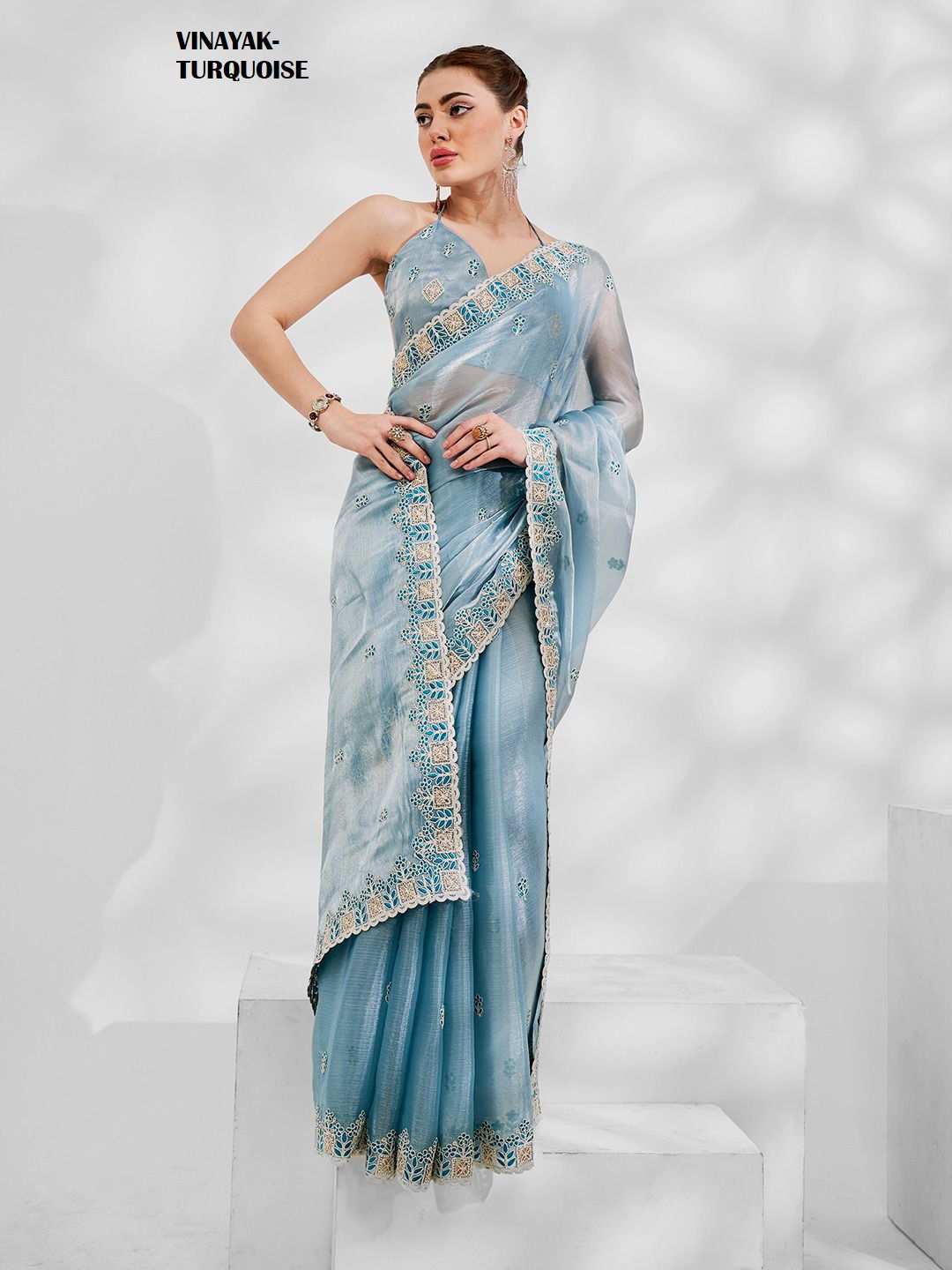  Vinayak Turquoise By Laxminam Chiffon Saree Wholesale Market in Surat